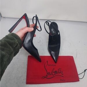 Christian Louboutin Black Strappy Condora Leather Heel Shoes Like New